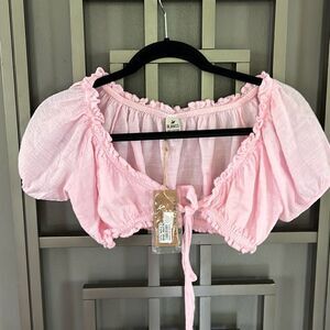 Blanco soft pink cotton cropped top bathing suit cover Up size L